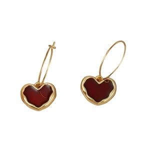 Red and Gold Heart Drop Earrings